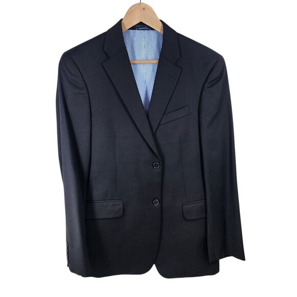 Tommy Hilfiger Mens Wool‎ Suit Jacket Size 38S Regular Black With Blue Striped - Picture 1 of 7
